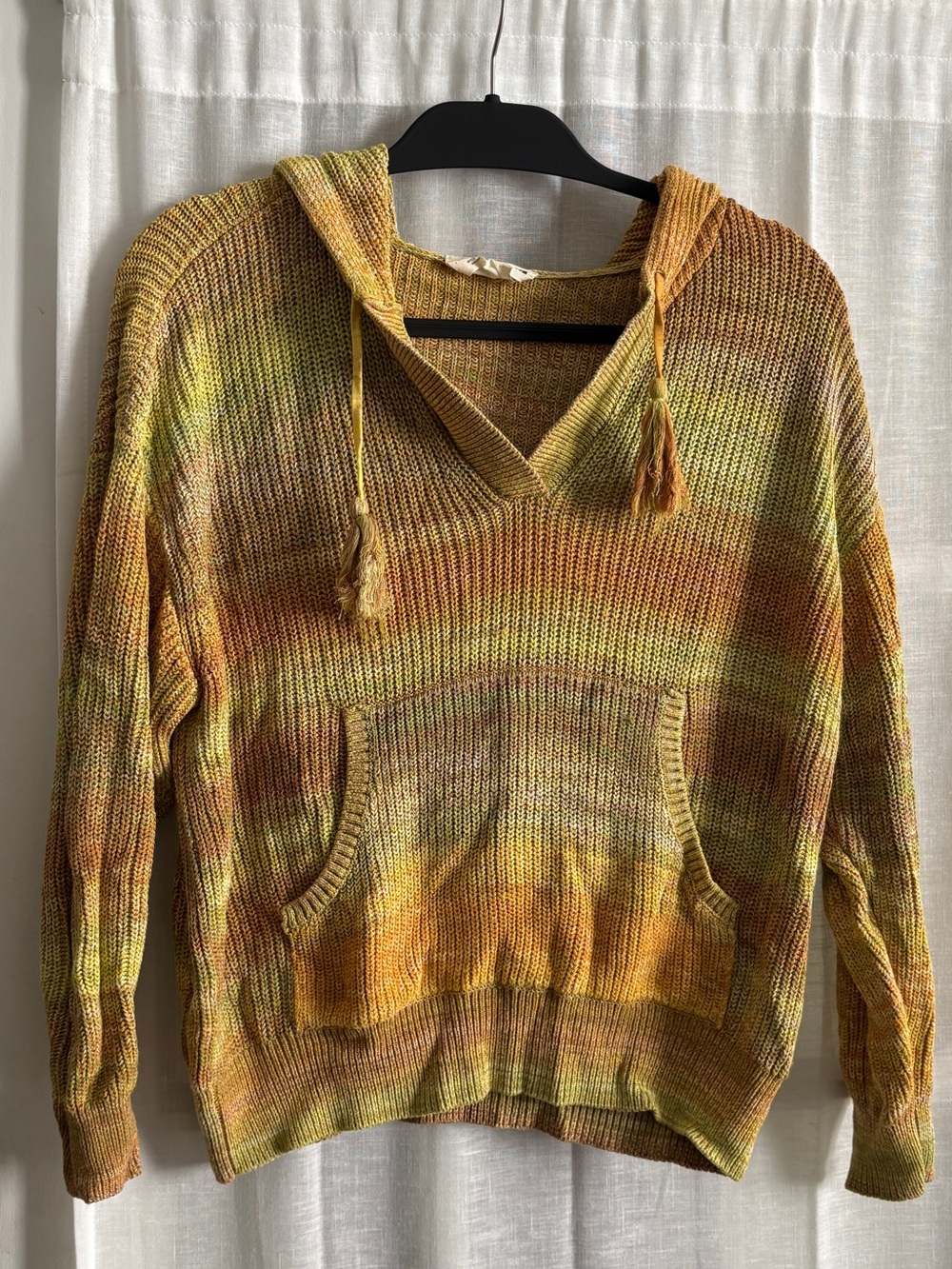 Back Beat Co. Multicolor Spacedye Hooded Ribbed Sweater - Yellow/Green/Brown